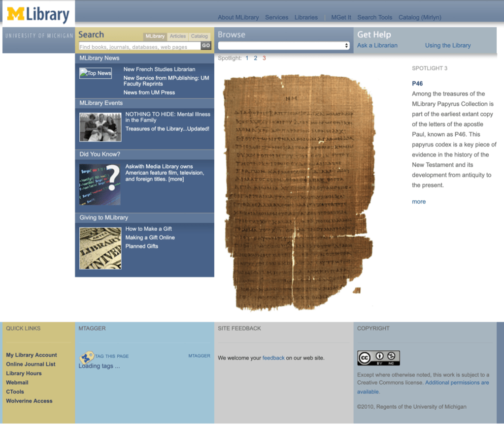 Image of a screenshot of the redesigned MLibrary website homepage.